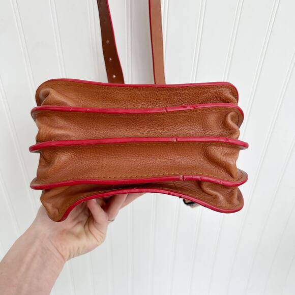 By Malene Birger Accordion Leather Shoulder Bag Brown Tan Crossbody Purse - Picture 7 of 8